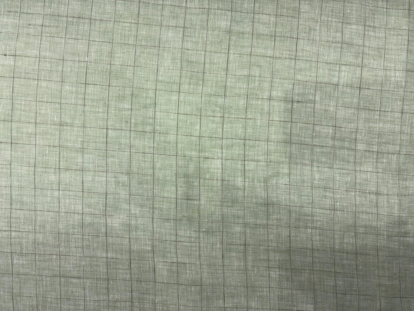 100% Linen Fabric – Pastel Green with Subtle Checks