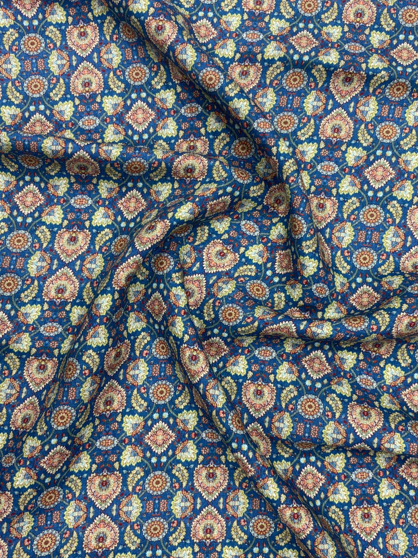Linen 100% Printed Fabric – Navy Blue Ornamental Floral