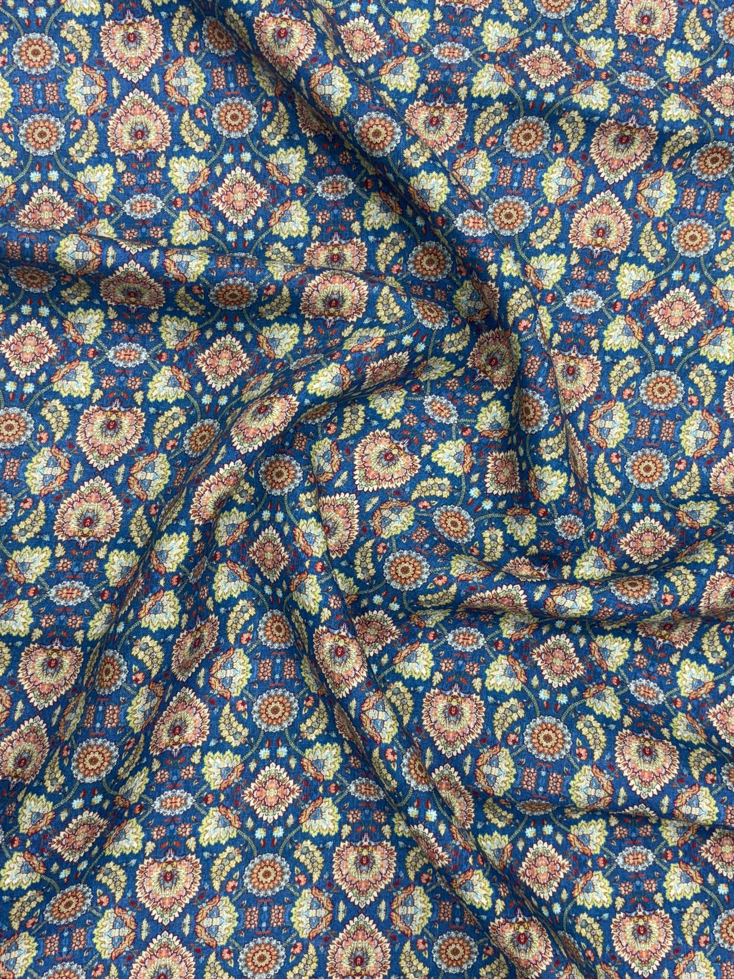 Linen 100% Printed Fabric – Navy Blue Ornamental Floral