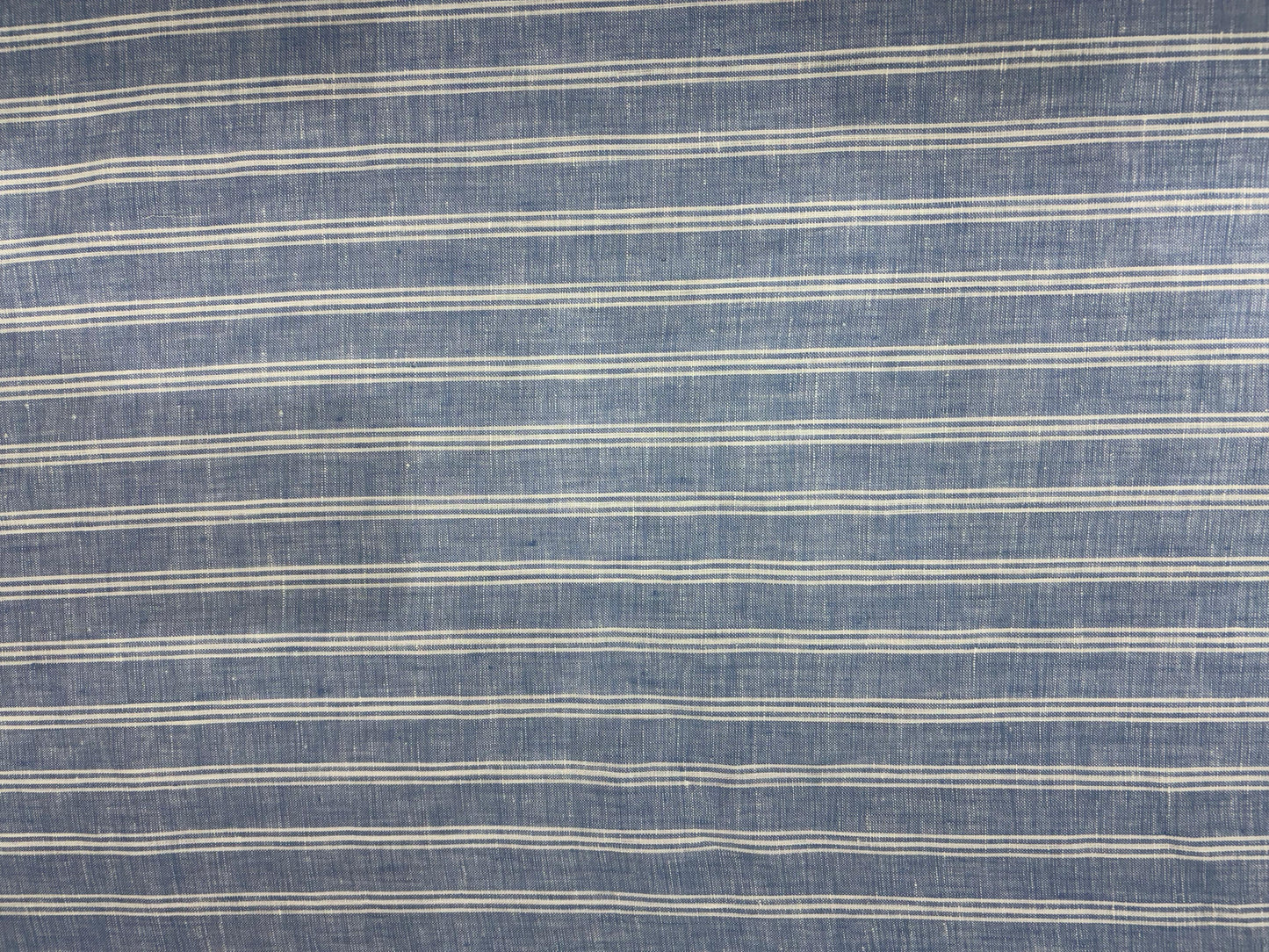 100% Linen Striped Fabric – Blue with White Stripes