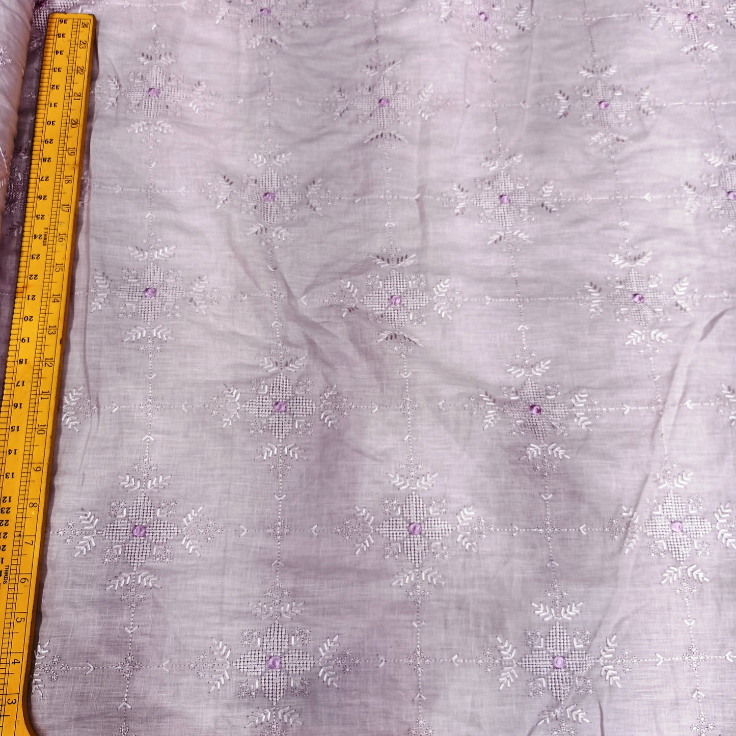 Baby Pink Chikankari Embroidered Linen Fabric | Floral Grid Embroidery Dress Material