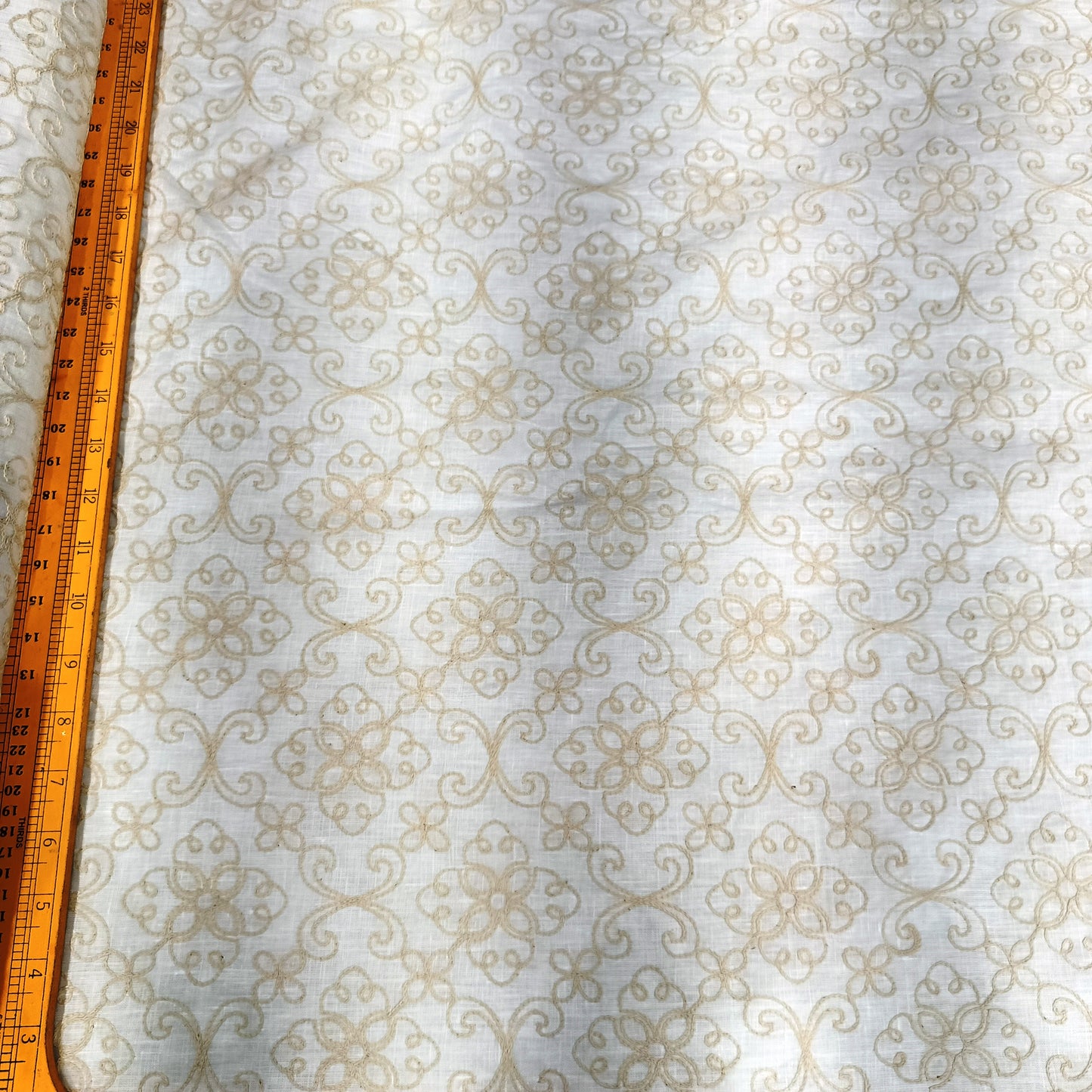 Ivory White Floral Embroidered Linen Fabric | Premium Designer Thread Work Dress Material