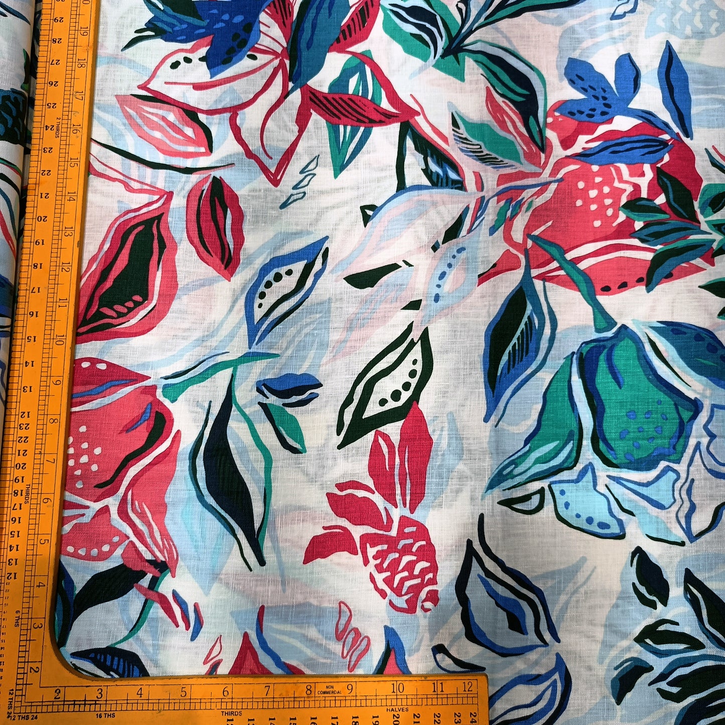Tropical Bloom Multicolor Linen Print Fabric
