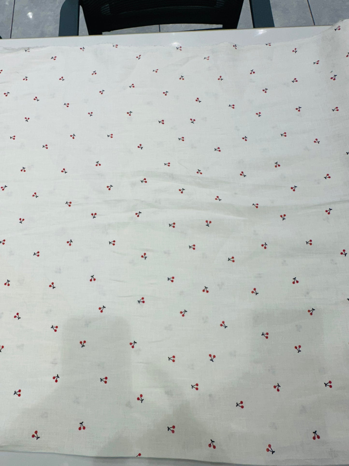 100% Linen Printed Fabric – White with Red Cherry Print