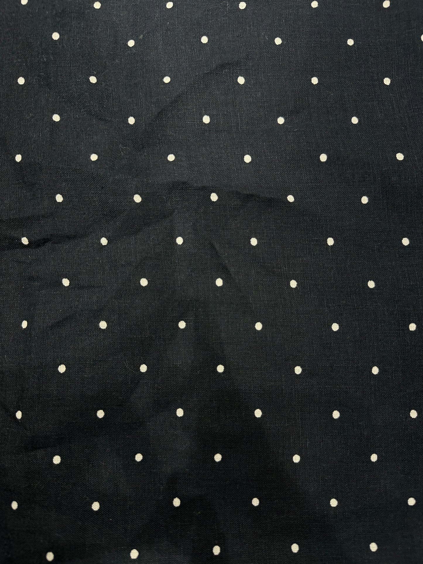 100% Linen Printed Fabric – Black with White Polka Dots