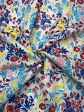 100% Linen Printed Fabric – Multicolor Floral on White Base