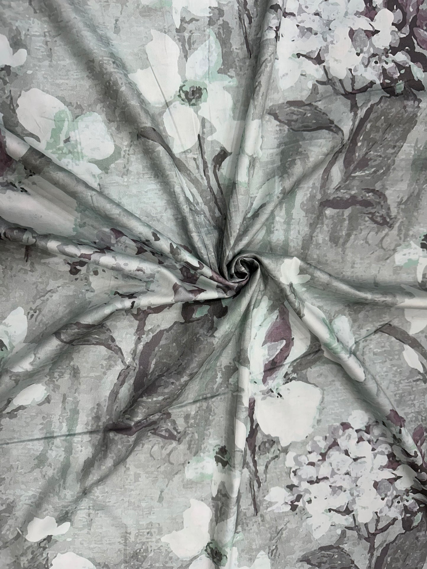 Digital Cotton Print Fabric – Grey Floral Elegance