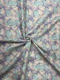 Linen Blend Digital Print Fabric – Aqua Blue & Lavender Abstract Floral