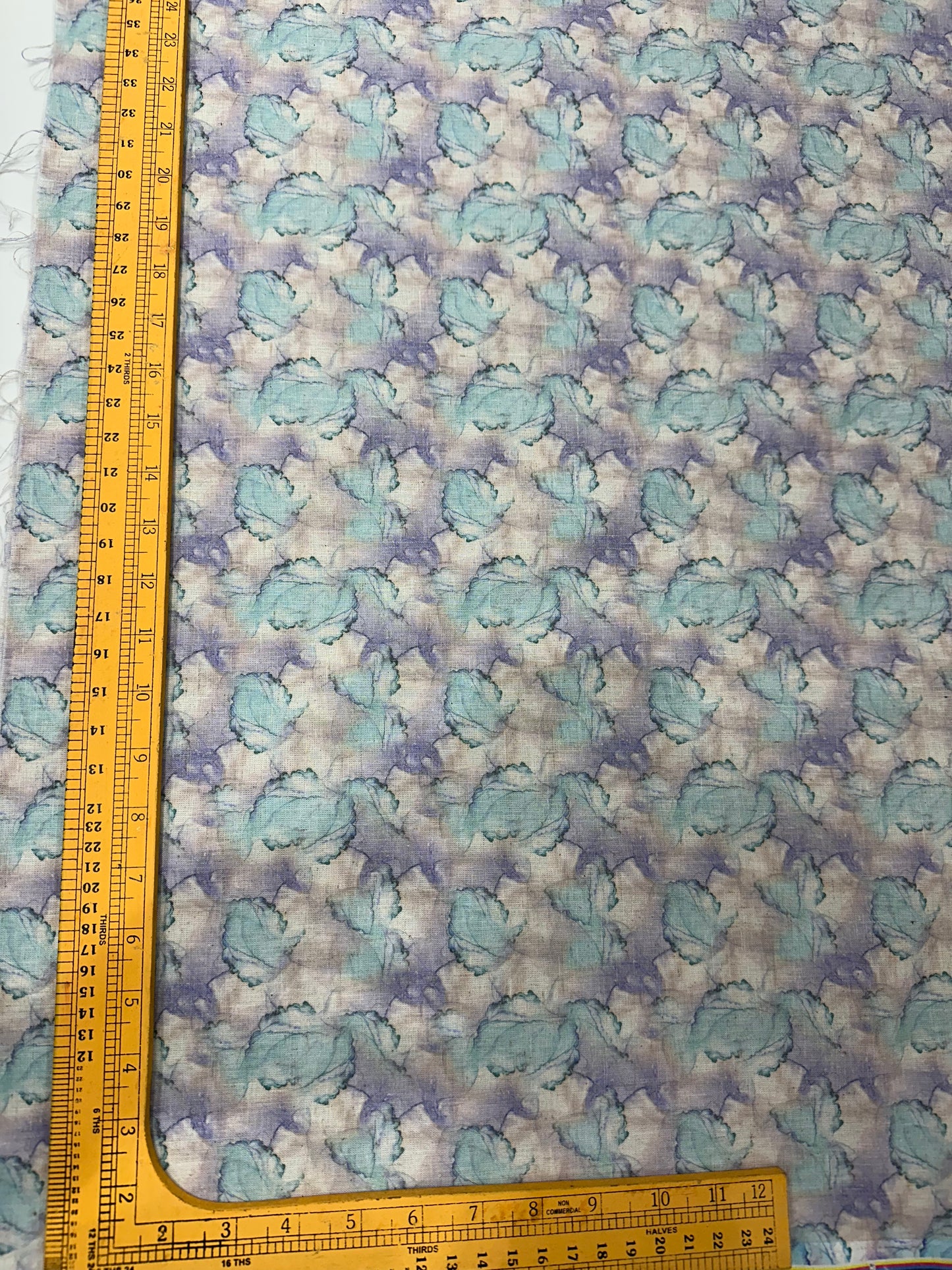 Linen Blend Digital Print Fabric – Aqua Blue & Lavender Abstract Floral