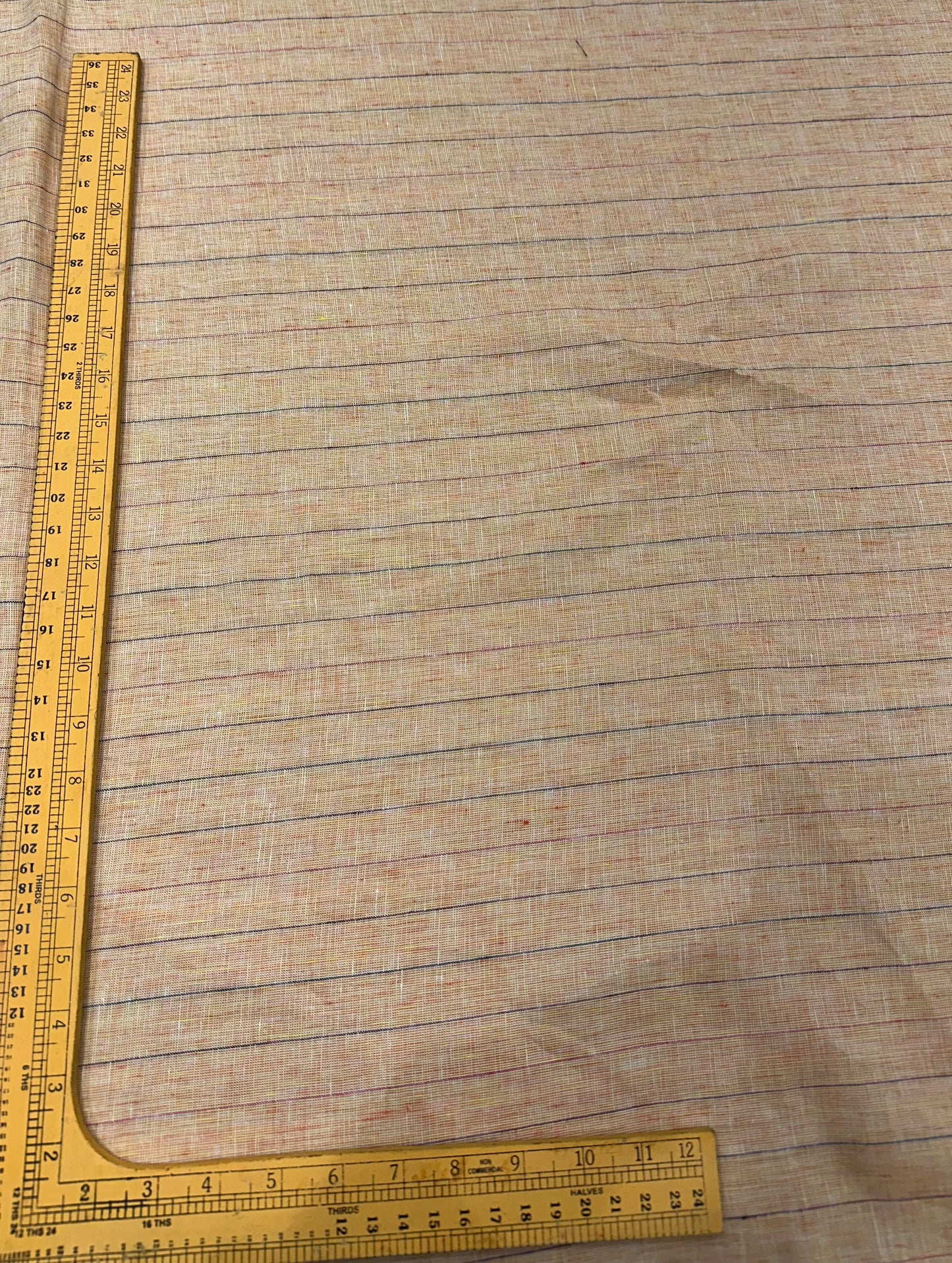 100% Pure Linen Stripe Fabric – Beige with Subtle Multi-Tone Lines