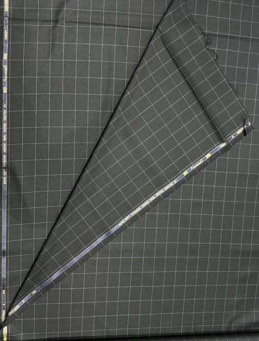 Italian Wool Suiting Fabric – Black Windowpane Check
