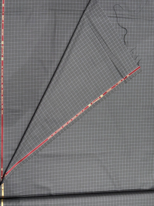 Italian Wool Suiting Fabric – Grey with White Windowpane Check