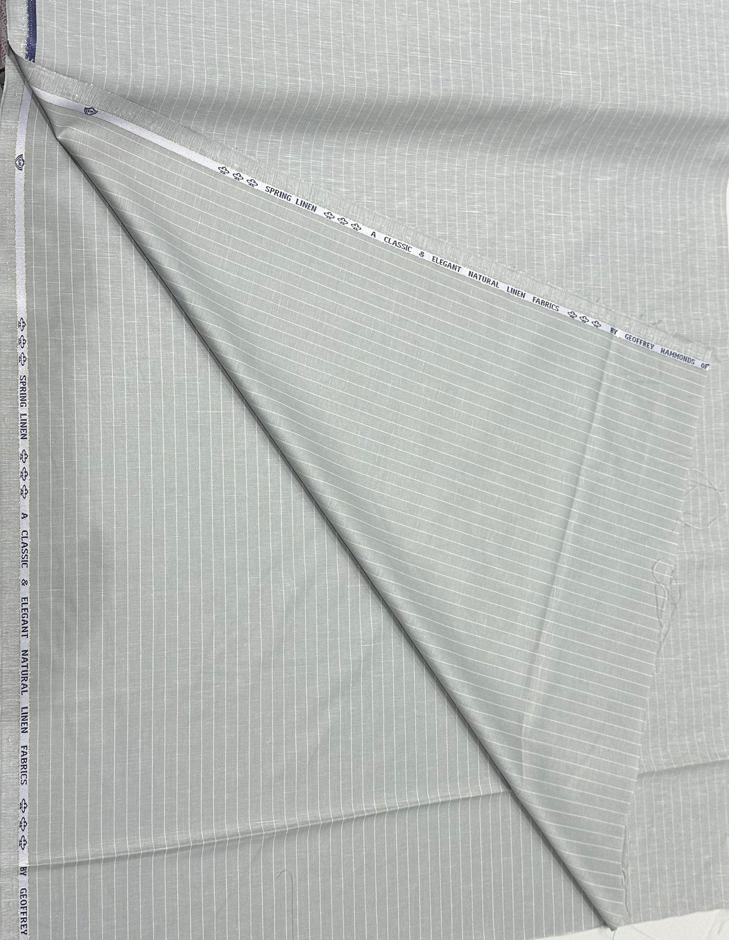 100% Linen Suiting Fabric – Light Grey Pinstripe