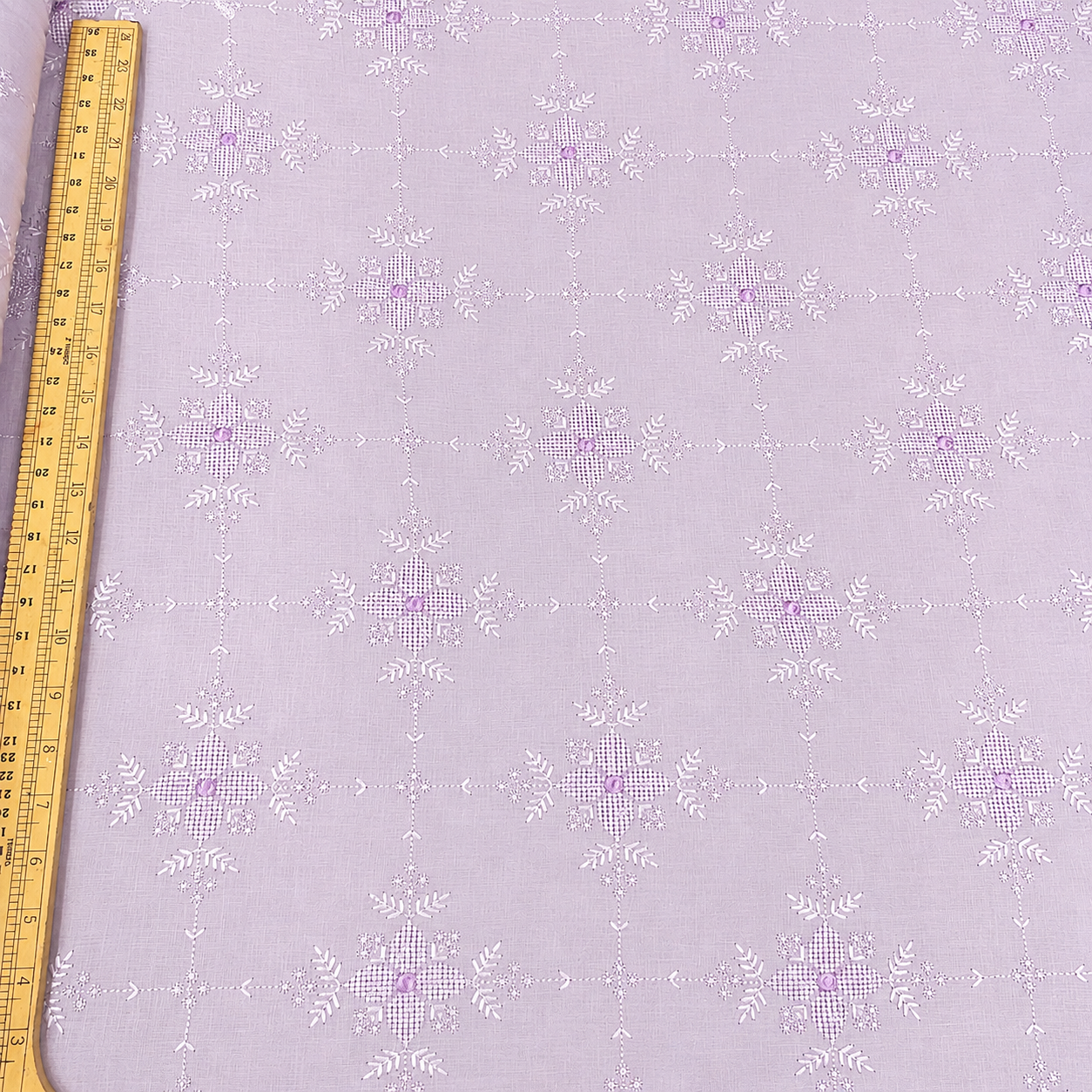 Baby Pink Chikankari Embroidered Linen Fabric | Floral Grid Embroidery Dress Material