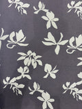Cotton-Linen Printed Fabric – Charcoal Grey with White Floral Motifs (45% Cotton, 55% Linen)