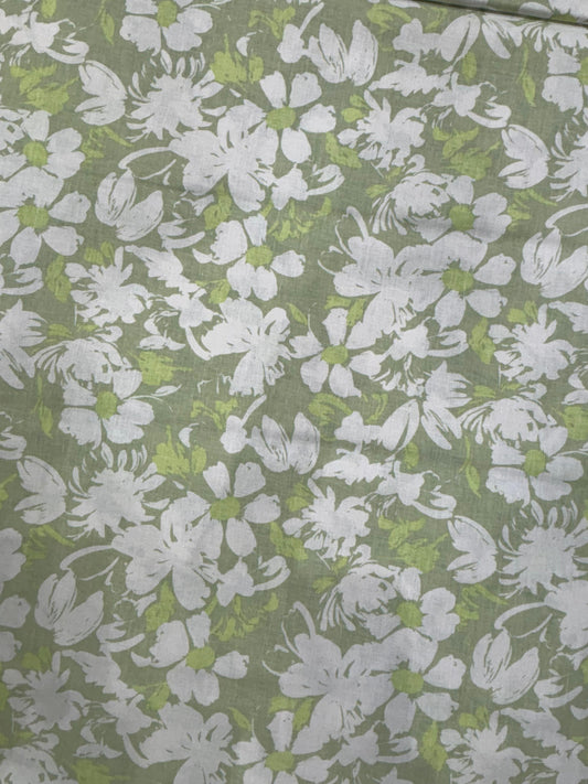 Cotton-Linen Printed Fabric – Floral Green