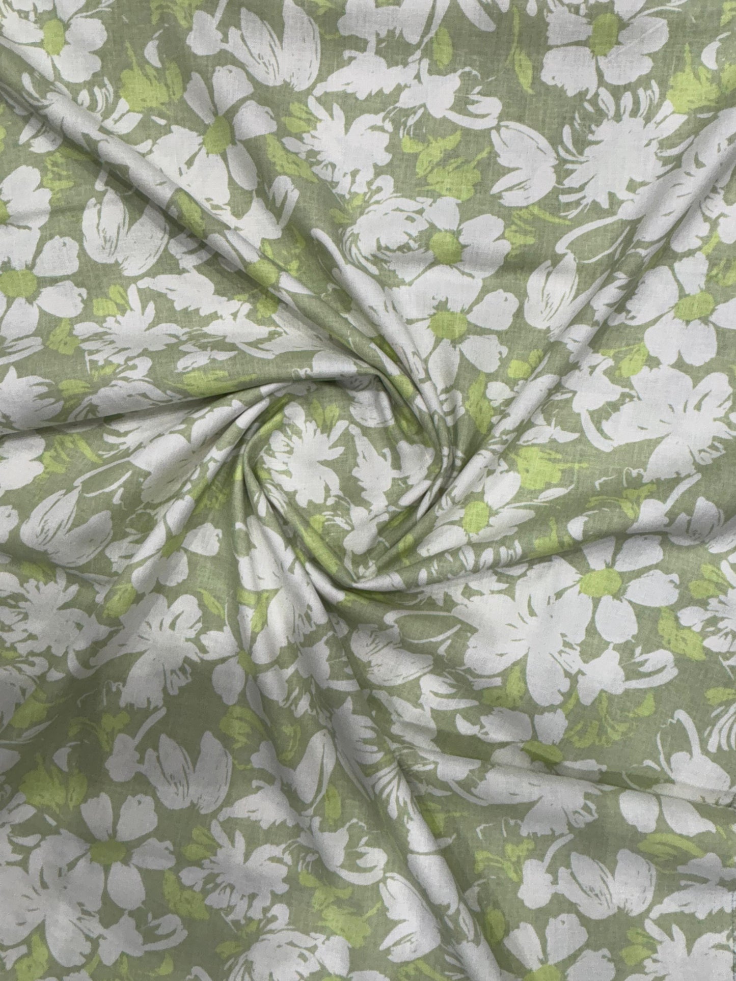 Cotton-Linen Printed Fabric – Floral Green