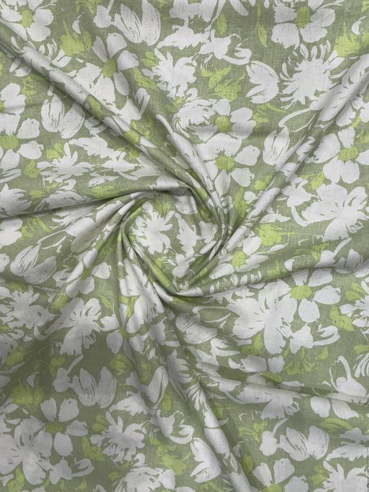 Cotton-Linen Printed Fabric – Floral Green