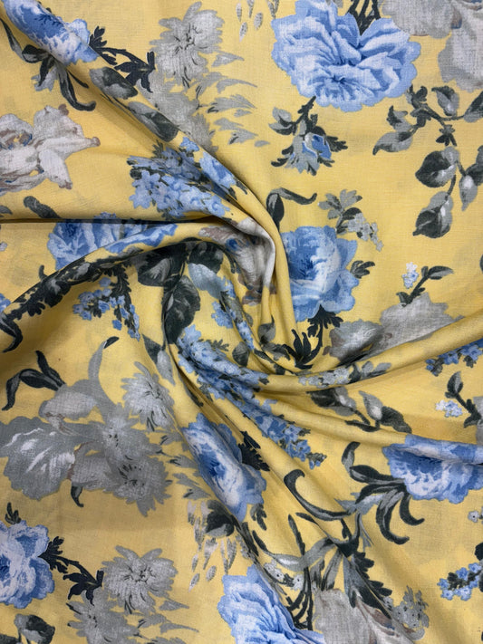 Cotton-Linen Printed Fabric – Yellow Floral