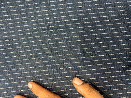 100% Linen Check/Striped Fabric – Navy with Fine White Stripes