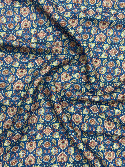 Linen 100% Printed Fabric – Navy Blue Ornamental Floral