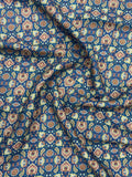 Linen 100% Printed Fabric – Navy Blue Ornamental Floral