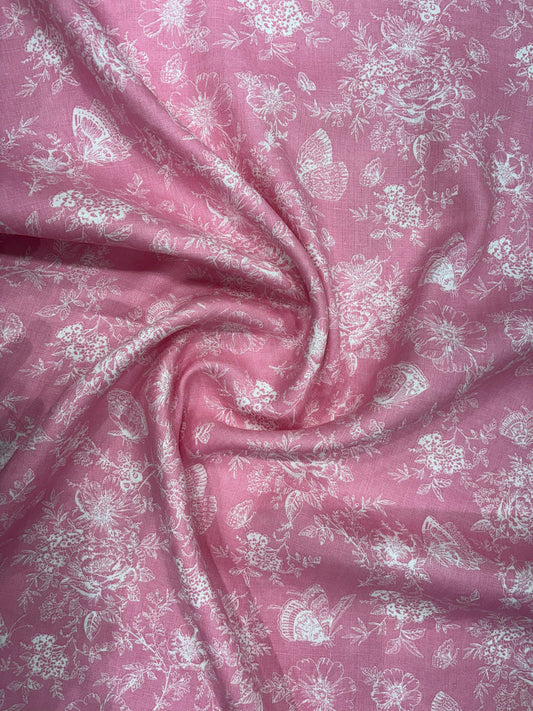 Linen 100% Printed Fabric – Pink Floral
