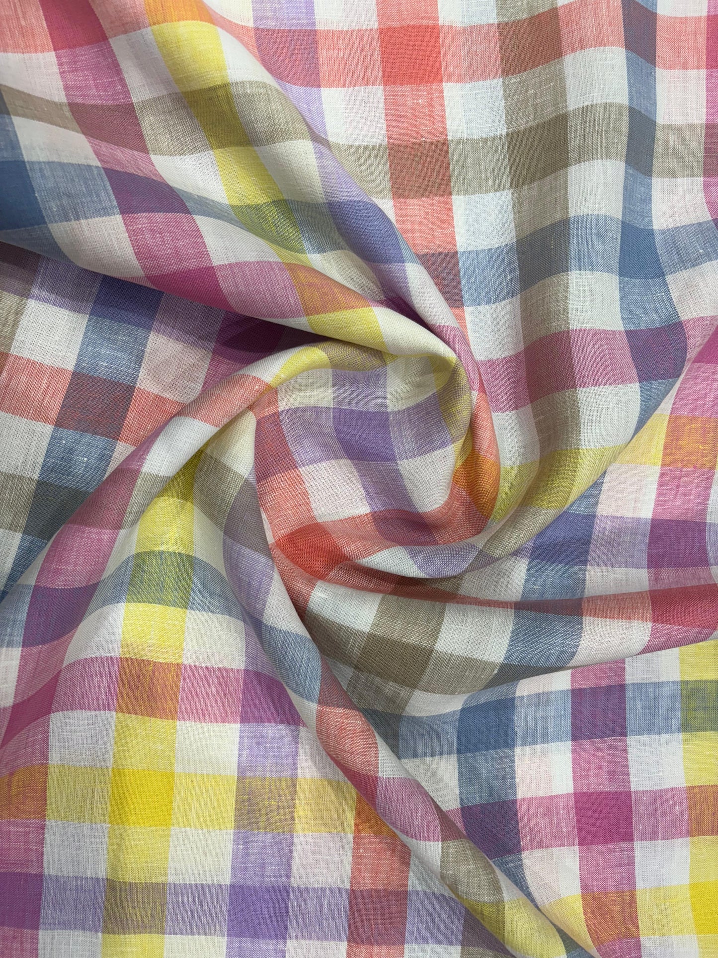 100% Linen Check Fabric – Multicolor