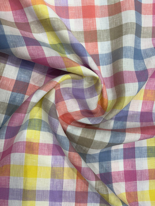 100% Linen Check Fabric – Multicolor