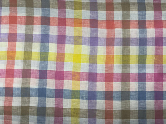 100% Linen Check Fabric – Multicolor