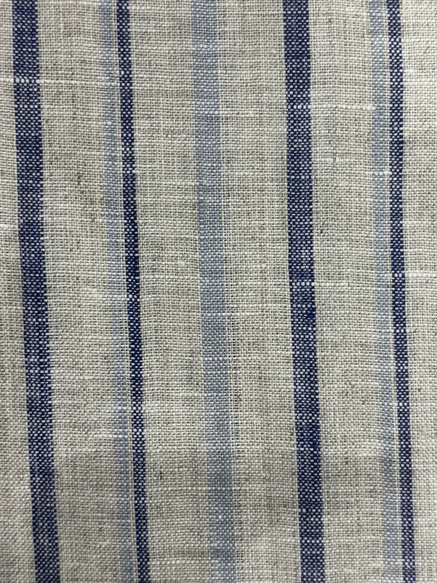 100% Linen Check/Striped Fabric – Blue with White Stripes