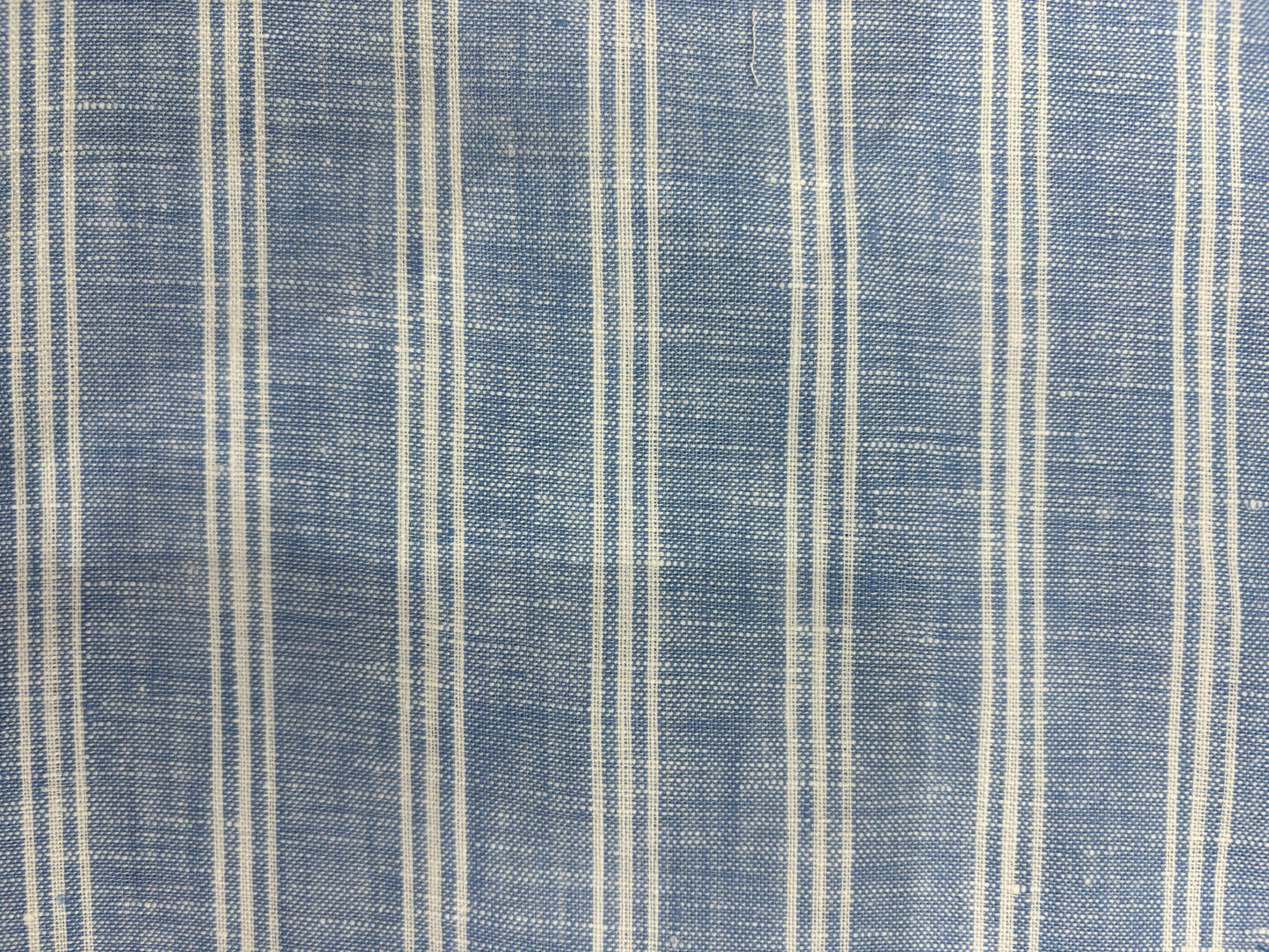 100% Linen Check/Striped Fabric – Blue with White Stripes