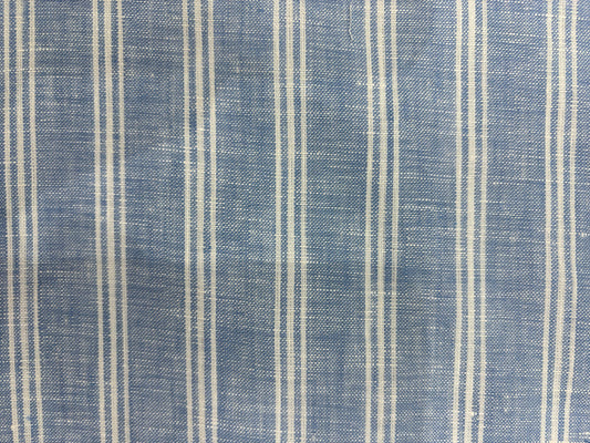 100% Linen Check/Striped Fabric – Blue with White Stripes