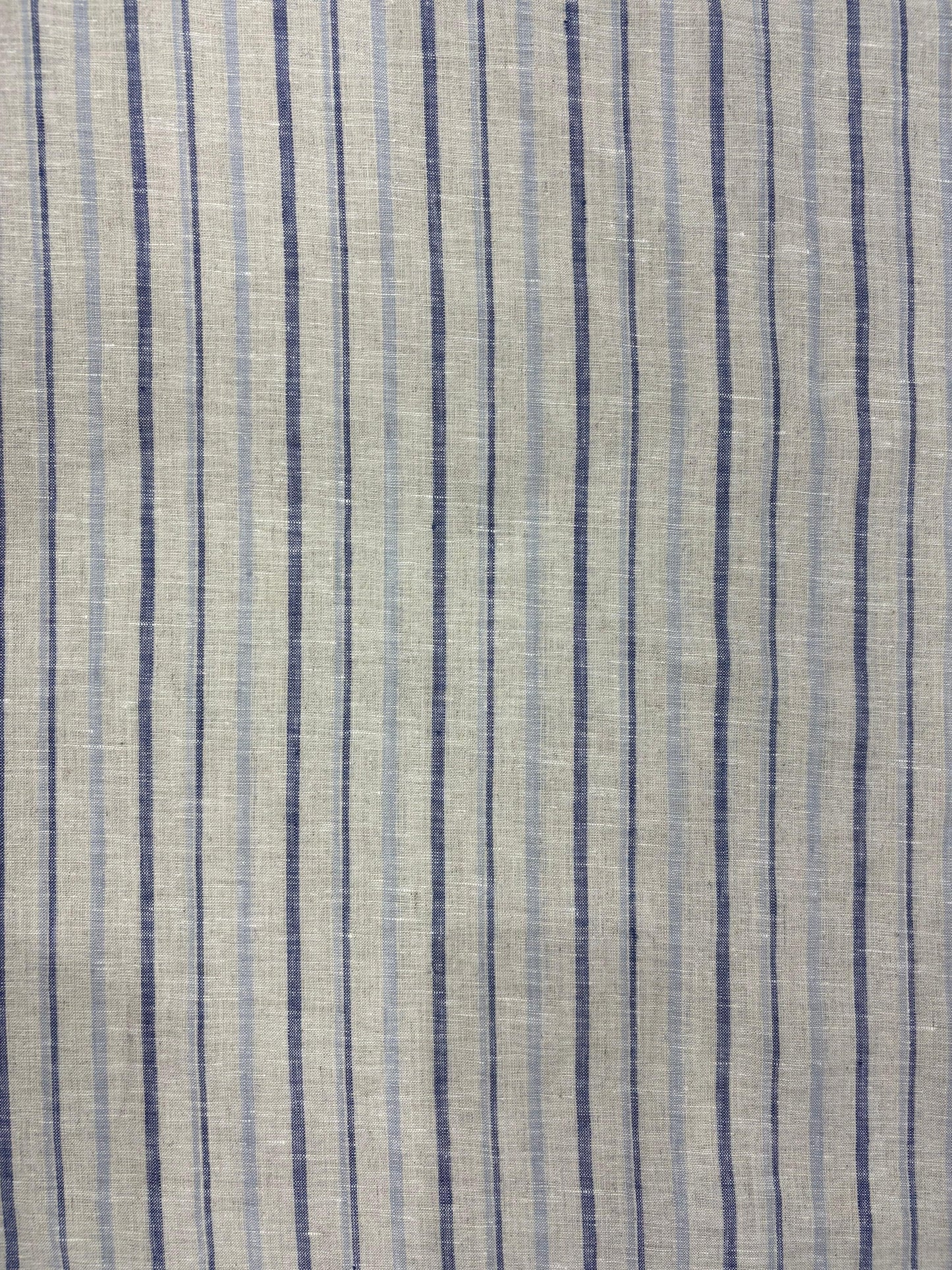 100% Linen Striped Fabric – Beige with Navy Stripes
