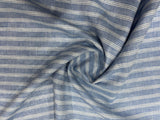 100% Linen Striped Fabric – Blue with White Stripes