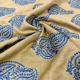 Beige Linen Embroidery Fabric with Royal Blue Paisley Buta Design | Premium Designer Dress Material