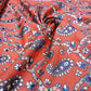 Coral Red Linen Embroidery Fabric with Royal Blue Paisley Floral Design | Designer Kurta & Dress Material