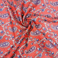 Coral Red Linen Embroidery Fabric with Royal Blue Paisley Floral Design | Designer Kurta & Dress Material