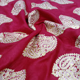 Rani Pink Linen Embroidery Fabric with Ivory Paisley Buta Design | Designer Kurta & Dress Material