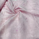 Baby Pink Chikankari Embroidered Linen Fabric | Floral Grid Embroidery Dress Material
