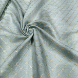 Ice Blue Sequin Embroidered Linen Fabric | Diamond Lattice Designer Dress Material