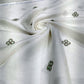 White Linen Fabric with Mint Green Floral Embroidery | Premium Designer Embroidered Dress Material