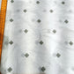 White Linen Fabric with Mint Green Floral Embroidery | Premium Designer Embroidered Dress Material