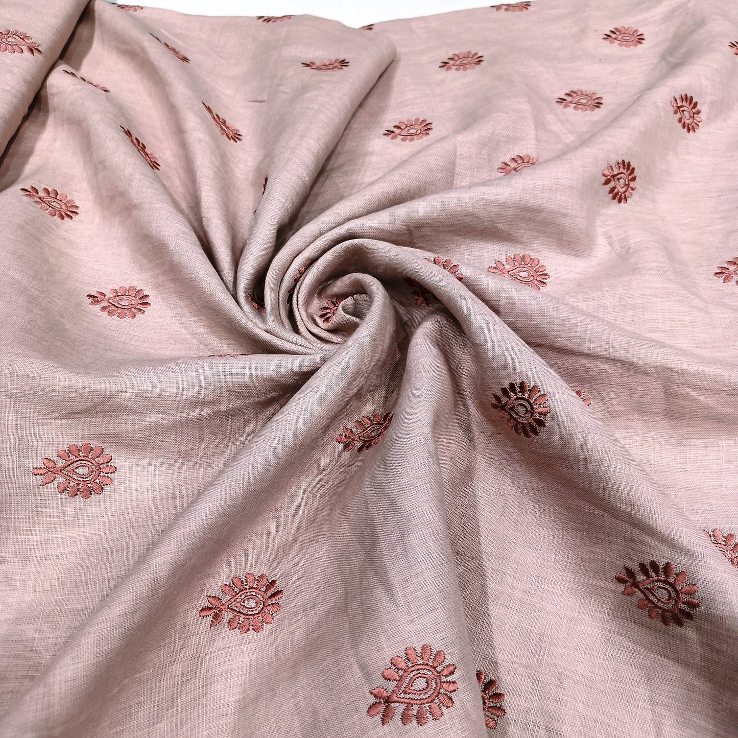 Dusty Blush Linen Fabric with Rose Pink Embroidered Buti | Premium Designer Embroidered Dress Material