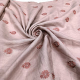 Dusty Blush Linen Fabric with Rose Pink Embroidered Buti | Premium Designer Embroidered Dress Material