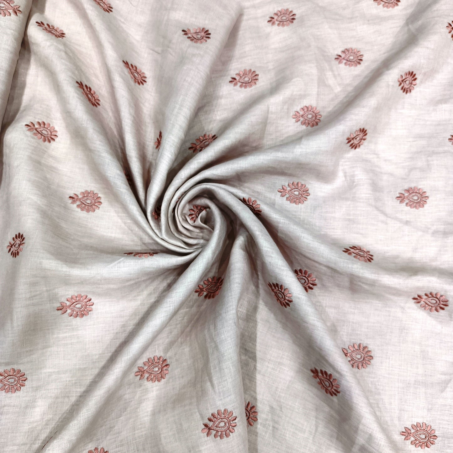 Dusty Blush Linen Fabric with Rose Pink Embroidered Buti | Premium Designer Embroidered Dress Material