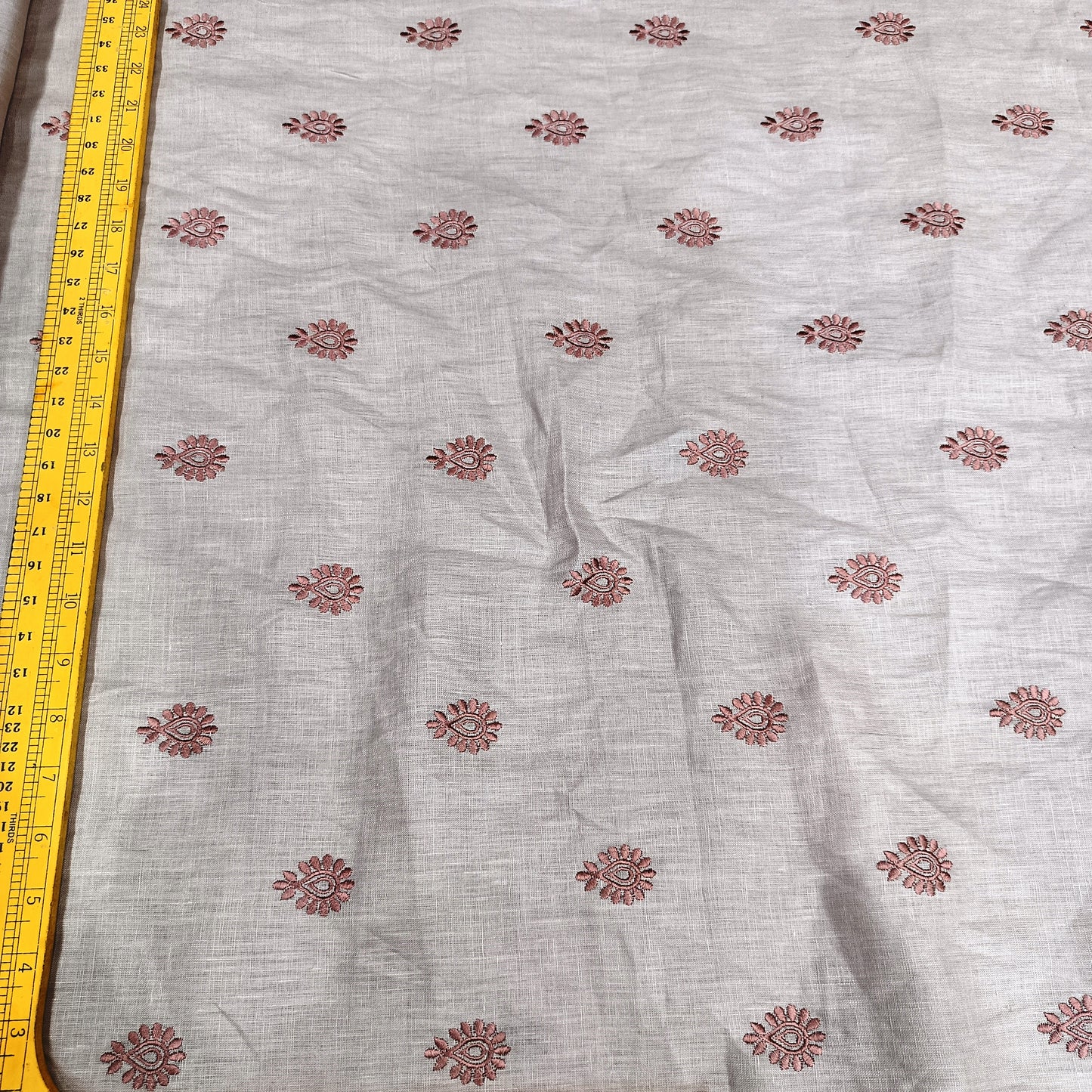 Dusty Blush Linen Fabric with Rose Pink Embroidered Buti | Premium Designer Embroidered Dress Material