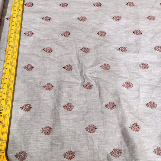 Dusty Blush Linen Fabric with Rose Pink Embroidered Buti | Premium Designer Embroidered Dress Material