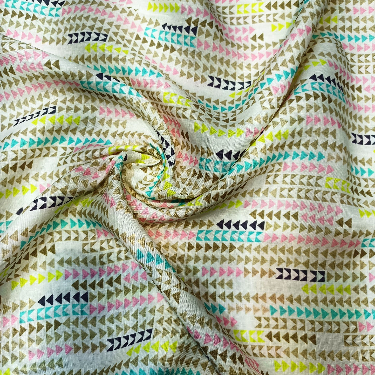 Ivory Multi-Color Arrow Trail Linen Print Fabric