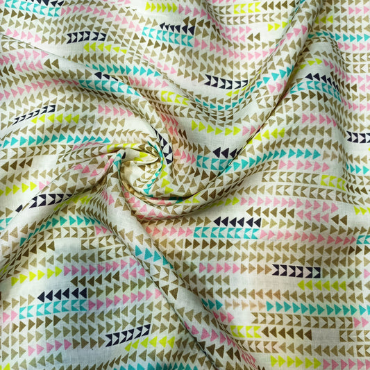 Ivory Multi-Color Arrow Trail Linen Print Fabric